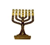 Porte-bougie en m tal 7 branches pour le temple de J rusalem de Bethl em Gifts TM 12 tribus d'Isra l 4,7"" (or/rouge)