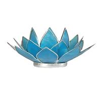 Porte Bougie Fleur de Lotus Bleu et argent 5 ème chakra