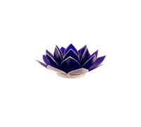 Porte Bougie Fleur de Lotus Bleu foncé et argent 6 ème chakra