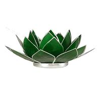 Porte Bougie Fleur de Lotus vert et argent 4 ème chakra