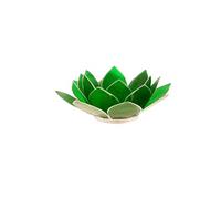 Porte Bougie Fleur de Lotus vert et argent 4 ème chakra