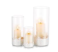 Porte-Bougie Hurricane Cylindre en Verre : 3 Pièces/Ensemble Vase À Fleurs Transparent pour Bougies Chauffe-Plat Pilier Votif Bougies Flottantes pour Décorations De Table À Manger Centres(S+M+L)