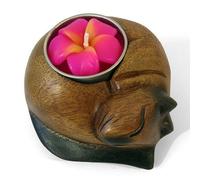 Porte Bougie Lumignon Fait Main Bois Chat Recroquillé Avec Lumignon Forme Fleur