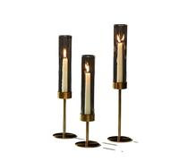 Porte-Bougie Supports for Centre de Table, bougeoirs avec Verre Transparent, Grand cône en Laiton Assiette décorative