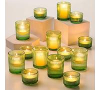 Porte-Bougies à Réchaud Hewory en Verre : Porte-Bougies à Réchaud 24pcs Porte-Bougies à Réchaud Vert pour Centre De Table, Porte-Bougies à Réchaud en Verre pour Le Mariage, Le Salon, la Maison