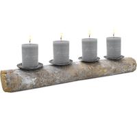 Porte-bougies allongé sur tronc d'arbre - env. 50 cm - Porte-bougies de l'Avent en Shabby White