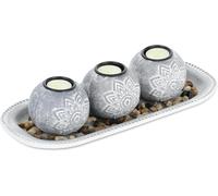 Porte-Bougies Avec Plateau, 35 Cm, Pierres Décoratives, Déco De Table, Salon, Chambre, Bougeoir, Gris/Blanc