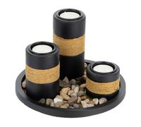 Porte-bougies avec plateau rond noir/marron porte-bougies décoratif MDF 3 pièces