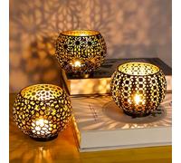 Porte-bougies chauffe-plat noir doré métal, photophore métal, H 10,5 cm, Ø 8,5 cm, Photophore ornements comme décoration de table attrayante avec 3 motifs, Déco salon, décoration salon (3 styles)