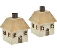 Porte-bougies de Noël Maison en bois Gris 9×9×11cm Set de 2 - Déco & art de la table Avent