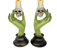 Porte-Bougies Gothique, Figurine Mystérieuse de Crâne de Sorcière à la Main, Support Bougie Mystérieux pour Halloween Table de Chevet Cheminée Comptoir Salle de Bain Fête Maison Hantée
