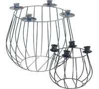 Porte-bougies Métal Gris Vintage Set de grille Ø25/10,5cm Couronne de l'Avent 2pcs