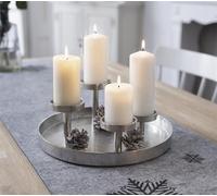 Porte-bougies "Plateau" en aluminium aspect antique, argenté, couronne de l'Avent Ø 32 cm, plateau pour 4 bougies