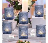 Porte-Bougies Votifs Roses, 6 Bougies Chauffe-Plat en Verre pour Le Mariage, la fête et la décoration d'intérieur (6, Bleu)