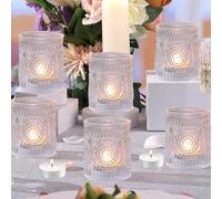 Porte-Bougies Votifs Roses, 6 Bougies Chauffe-Plat en Verre pour Le Mariage, la fête et la décoration d'intérieur (6, Clair)