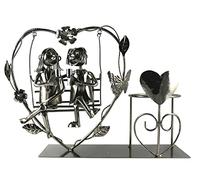 Porte-Bouteille Couple de Danse Cadeau de Mariage cœur Porte-Bouteille de vin Support de vin avec Balançoire Mobile en Métal Nickelé Argenté pour Bouteilles jusqu'à 8 cm de Diamètre