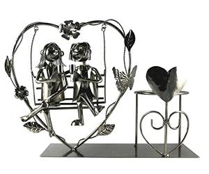 Porte-Bouteille Couple de Danse Cadeau de Mariage cœur Porte-Bouteille de vin Support de vin avec Balançoire Mobile en Métal Nickelé Argenté pour Bouteilles jusqu'à 8 cm de Diamètre