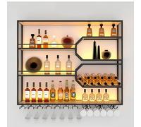 Porte-bouteille de vin en métal avec support en verre - Étagère murale industrielle en fer pour bar, cuisine, restaurant, salon - Côté gauche 120 cm