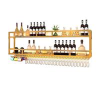 Porte-bouteille de vin mural doré avec étagère de présentation industrielle en métal pour économiser de l'espace pour la maison, le bar ou la cuisine, 100 cm de long, solution de rangement élégante