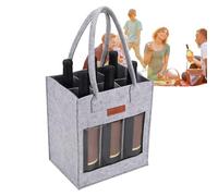 Porte-bouteille de vin pour 6 bouteilles, sac porte-bouteille de vin avec poignée - Sac à vin anti-fuite, sac à vin pour voyage et sans danger pour le vin rouge de 6, gris clair, Voir la description