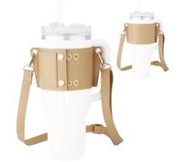 Porte-Bouteille d'eau avec Sangle pour Stanley Tasse, Réglable Sangle de Transport en Cuir Sac pour Bouteille d'eau Compatible avec Stanley Gobelet 1134ml et 850ml avec Poignée (Abricot)