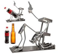 Porte-bouteille en forme de tête de mort - Décoration de bar Steampunk pour whisky, vin, bière - Décoration de table originale pour bar et cuisine - Design squelette robuste - Argenté