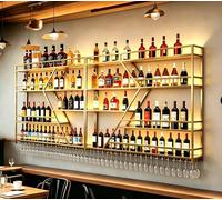 Porte Bouteille Grand Support à vin en métal, unité de Bar Flottante en Forme de Losange Tendance Moderne, étagères de Rangement pour vin pour décoration de Maison (Or, 4 Niveaux -240cm)