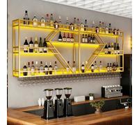 Porte Bouteille Grand Support à vin en métal, unité de Bar Flottante en Forme de Losange Tendance Moderne, étagères de Rangement pour vin pour décoration de Maison (Or, 3 Niveaux -160cm)