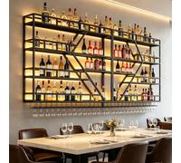 Porte Bouteille Grand Support à vin en métal, unité de Bar Flottante en Forme de Losange Tendance Moderne, étagères de Rangement pour vin pour décoration de Maison (Noir, 4 Niveaux -240cm)