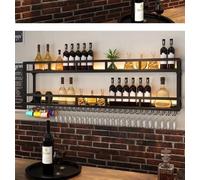 Porte-bouteille multifonctionnel, supports à vin mural en métal, porte-étapes à tige de champagne, étagères d'organisateurs pour la cuisine de bar, stand en fer vin Ho, 2 couches de noir-180 cm