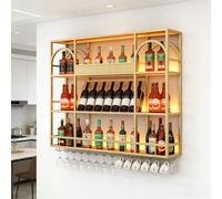 Porte Bouteille Mural avec LED, Étagère à Vin en Métal Industriel avec Range-Verres, Meuble de Rangement 3 Niveaux pour Bar, Cuisine, Salon, Maison, Restaurant (Or/Noir)(Gold,150cm/59in)