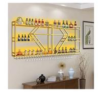 Porte Bouteille Mural, Bouteille Muraux Métalique Étagère À Vin Avec Lumière LED, Casier À Vin En Métal Avec Porte Verre, Étagère Murale À Bouteilles, for Cuisines Salle À Manger Cave À Vin(Gold,200x8