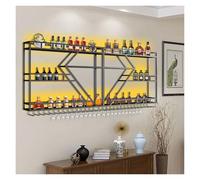 Porte Bouteille Mural, Bouteille Muraux Métalique Étagère À Vin Avec Lumière LED, Casier À Vin En Métal Avec Porte Verre, Étagère Murale À Bouteilles, for Cuisines Salle À Manger Cave À Vin(Black,240x
