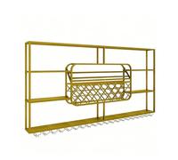 Porte Bouteille Mural en Métal,Présentoir À Vin avec Lumière LED,Industriels Casier À Vin,Porte - Vin Montage Mural avec Porte-Verre pour La Maison,Bar,Restaurant Et Cuisine,Bar(Gold,250/98.4in)