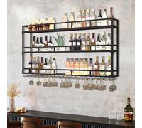 Porte Bouteille Mural,Étagère À Vin Murale En Métal,Range Bouteille,Porte-bouteilles Et Porte-verres Polyvalents,Casier À Bouteilles Pour Rangement Bar Et Décoration Intérieure Des Amateurs De Vin(Bla