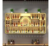 Porte bouteille mural,Grand Casier À Bouteilles en Fer avec Lumière LED,Étagère Verticale Industrielle pour Le Rangement De Meuble Alcool,Range Bouteille pour Cave À Vin,Bar,Maison,Cuisine(Gold,180cm/