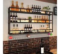 Porte Bouteille Mural,Porte Bouteilles Muraux Avec Porte-Verre,Range Bouteille,Casier À Vin Suspendu,Casiers À Bouteilles,Rangement Bouteille,Casier À Vin Mural,Étagères Flottantes Pour Unité De Bar (