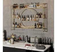 Porte Bouteille Muraux Métalique Étagère À Vin,Doré,Casier À Vin En Fer Pour Cave À Vin,Porte-bouteilles Pour Bar,Avec Porte-Verre,Étagères Polyvalentes En Métal,Étagère Murale En Verre,Pour Cuisine (