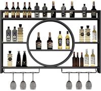 Porte Bouteille Vin Mural Metal avec Porte-Verres, Étagère Murale en Verre pour Cuisine, Range Bouteille Vin Murale Moderne Industriels pour La Maison, Le Restaurant, Les Bars (Noir,120x15x80cm)