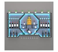 Porte-Bouteilles à vin Industriel Mural, Support de Rangement à vin Moderne fixé au Mur avec lumière LED, étagères de Bar flottantes avec Porte-Verre à vin, étagère d’Affichage de Bouteilles