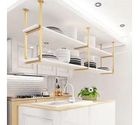 Porte-bouteilles de plafond en bois massif - Étagère flottante à 2 niveaux multifonction en fer à suspendre pour plantes, facile à installer (doré, 80 x 30 x 80 cm)