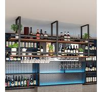 Porte-bouteilles de vin en métal, 2 couches industrielles à suspendre + étagère en verre à pied, support de rangement de vin, pour bar, café, cuisine