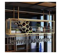 Porte-Bouteilles de vin monté au Plafond, étagère pour Alcool de Bar avec Porte-Verre Suspendu pour Exposer la Maison du Bar, la Salle à Manger et la décoration de la Cuisine (Couleur : Or,