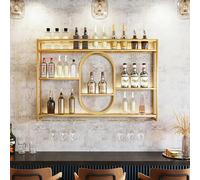 Porte-bouteilles De Vin Mural En Métal,Casier À Vin Mural Avec Porte-Verre,Etagere Murale Bar,Étagères Polyvalentes,Porte-Verre À Vin Suspendu Mural Pour Bar Boissons(Gold,100x80cm/39.4x31.5in)