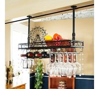 Porte-Bouteilles de vin Porte-Bouteilles de vin renversé Porte-Bouteille de vin Suspendu Porte-Bouteille de vin en Fer Plafond Décoration Étagère de Cuisine Bar Gobelet Gobelet Holder (Coule