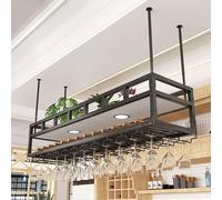 Porte-bouteilles de vin suspendu avec 2 lumières, support de bouteille de vin réglable industriel, étagère en fer pour bar, salle à manger (noir, 80 x 30 cm)