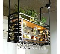Porte-bouteilles de vin vintage en métal à suspendre avec lumières et étagère à verres à pied pour cuisine, bar, rangement de vin sous armoire