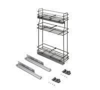 Emuca - Porte-Bouteilles extractible avec Fermeture à amortie, Gauche, 3 Plateaux, Module 800x200mm, Acier, Gris Anthracite