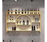 Porte-Bouteilles Muraux Industriels Avec Porte-Verre,Casier À Vin En Métal,Porte-Verre À Vin Suspendu Mural Pour Bar Boissons,Étagères Polyvalentes,Étagère Murale En Verre Pour Cuisine ( Color : Gold