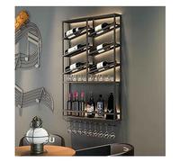 Porte-bouteilles mural avec LED, étagère à liqueur en fer, étagère à vin multi-usages avec support en verre, parfait pour la maison, le bar, la salle à manger, la cuisine, noir, 68 cm